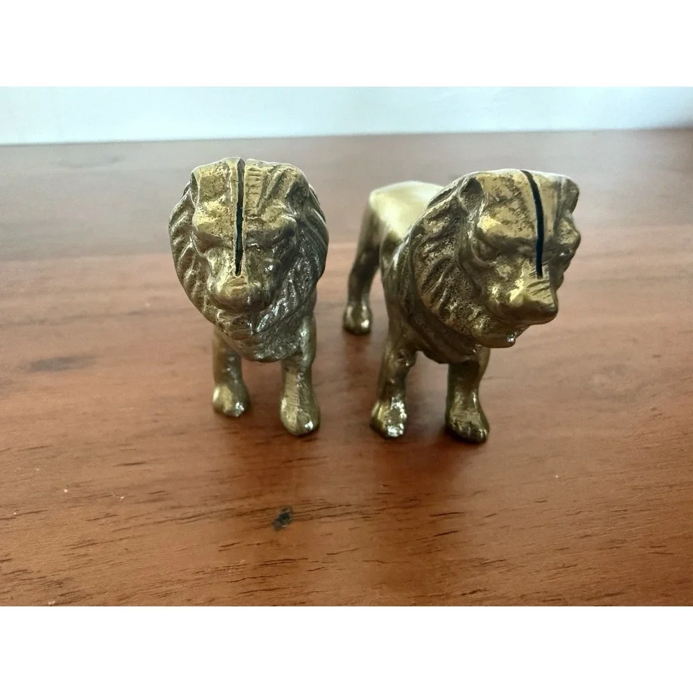 Pair Of Vintage Brass Lion Statue Figurines 2.5